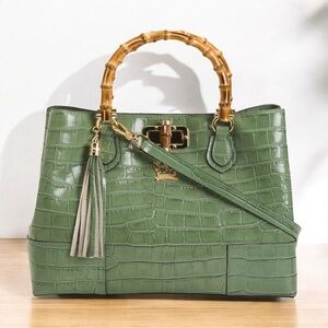 New Pratesi Firenze 3 Compartment Satchel Bamboo Leather Bag K291 made in Italy